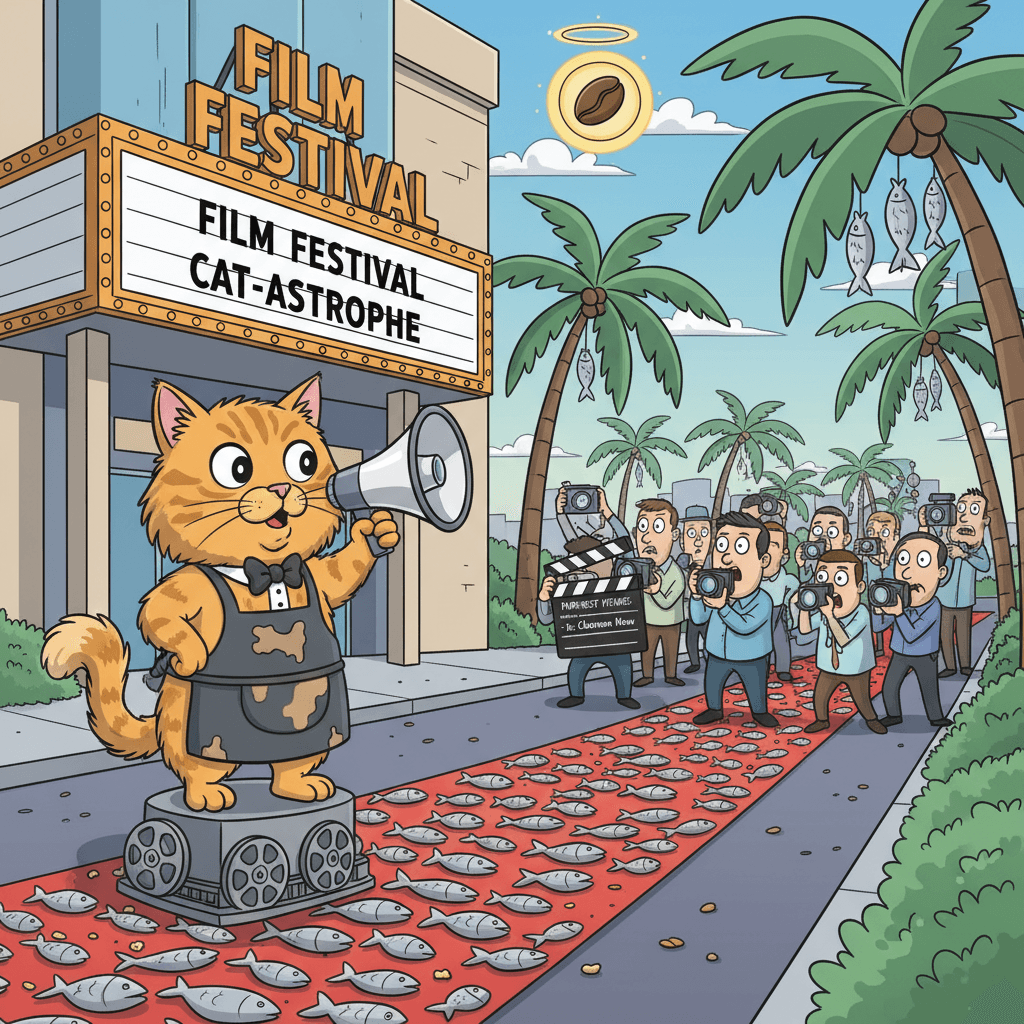 Шок! Фильм режиссировал кот-бариста, требующий красную дорожку из сушёной рыбки