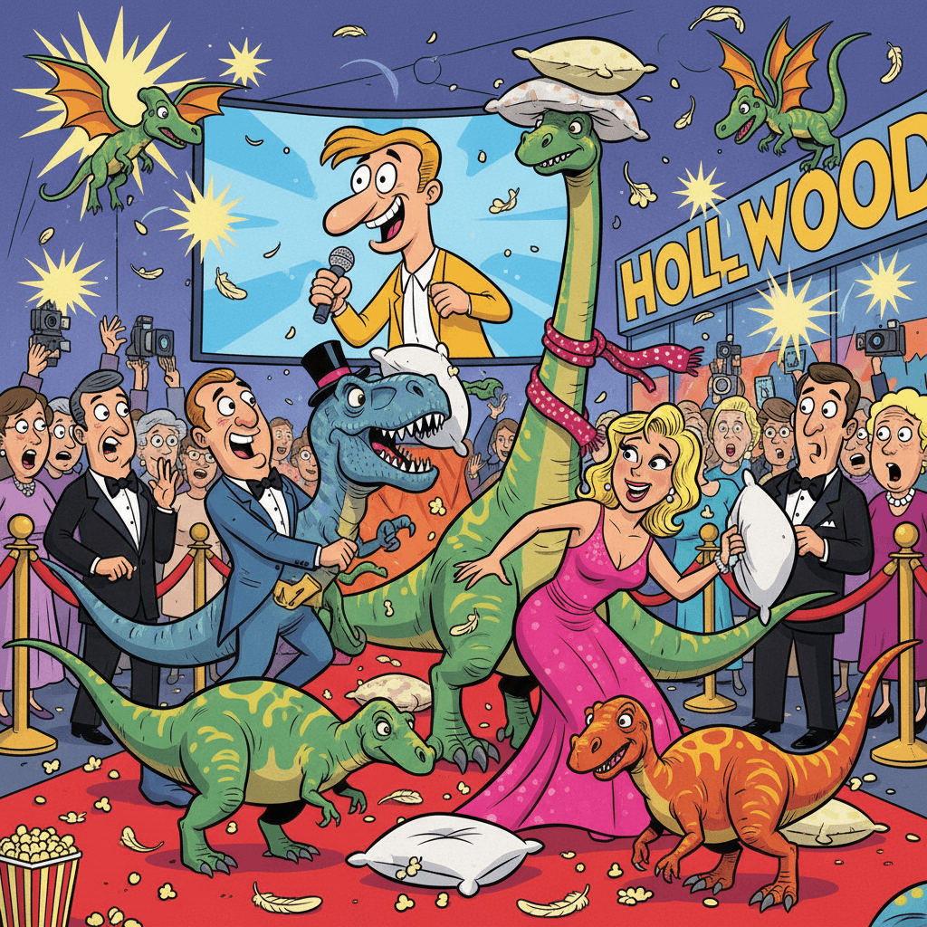 Шок! Звезды устроили подушечный бой с домашними динозаврами на премьере