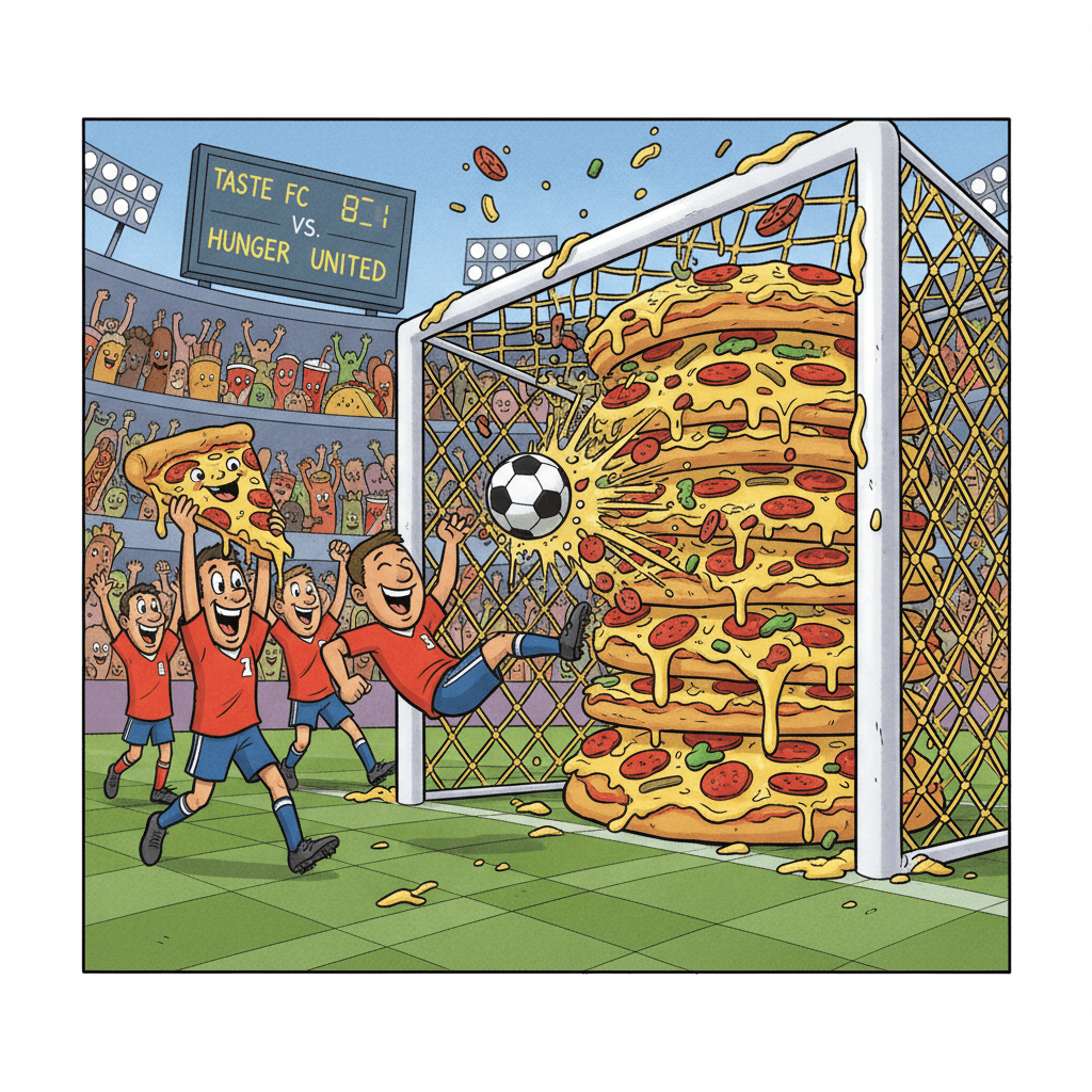 Футболисты забили гол в вороте из пиццы и выиграли матч по вкусу